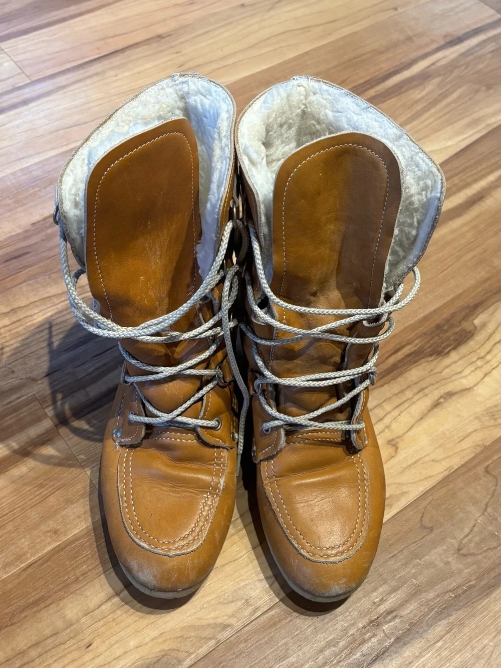 Women's Tan Lace-Up Faux-Fur Winter Boots